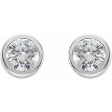 Load image into Gallery viewer, Jan-Dec Rhodium-Plated Sterling Silver Imitation BIRTHSTONE Bezel-Set Earrings
