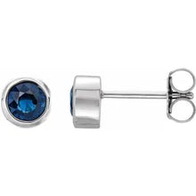 Load image into Gallery viewer, Jan-Dec Rhodium-Plated Sterling Silver Imitation BIRTHSTONE Bezel-Set Earrings
