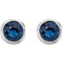 Load image into Gallery viewer, Jan-Dec Rhodium-Plated Sterling Silver Imitation BIRTHSTONE Bezel-Set Earrings
