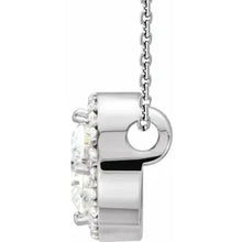 Load image into Gallery viewer, 14K White 0.50ct Forever One™ Colorless Lab-Grown Moissanite &amp; .06cttw Natural Diamond Halo Style 16-18&quot; Necklace
