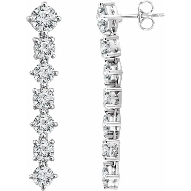 Sterling Silver Imitation White Cubic Zirconia Seven-Stone Dangle Earrings