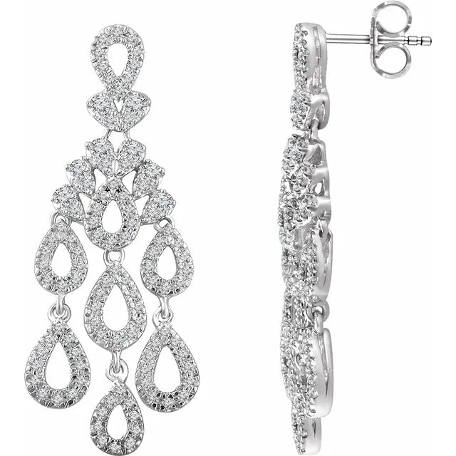 14K White 7/8cttw Natural Diamond Chandelier Earrings