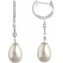 Load image into Gallery viewer, 14K White Gold Cultured White Freshwater Pearl &amp; 1/6cttw Natural Diamond Earrings
