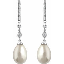 Load image into Gallery viewer, 14K White Gold Cultured White Freshwater Pearl &amp; 1/6cttw Natural Diamond Earrings
