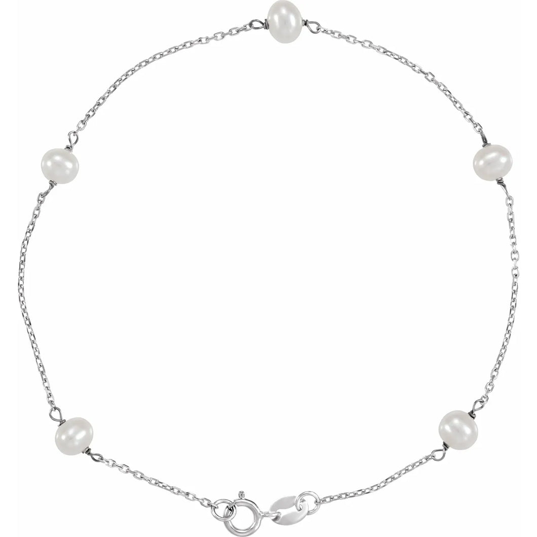 14K White Gold Cultured White Freshwater Pearl 5-Station 7