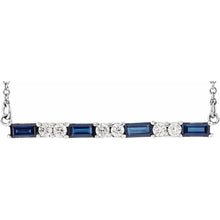 Load image into Gallery viewer, 14K White Gold Natural Blue Sapphire &amp; 1/6cttw Natural Diamond Bar 16-18&quot; Necklace
