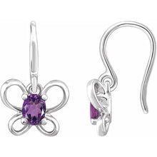 Load image into Gallery viewer, 14k White Gold 4x3mm Oval Youth Butterfly Birthstone Earrings
