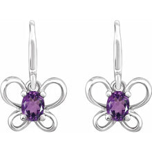 Load image into Gallery viewer, 14k White Gold 4x3mm Oval Youth Butterfly Birthstone Earrings
