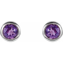 Load image into Gallery viewer, Jan-Dec Rhodium-Plated Sterling Silver Imitation BIRTHSTONE Bezel-Set Earrings
