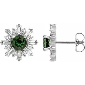 14k Gold Natural Gemstone & 3/4cttw Natural Diamond Earrings In Multiple Gemstones and Colors