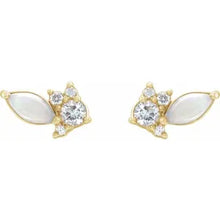 Load image into Gallery viewer, 14k Gold Australian Natural White Opal &amp; 1/6cttw Natural Diamond Cluster Earrings In Multiple Colors
