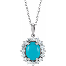 Load image into Gallery viewer, 14K White Natural Turquoise &amp; 1/3cttw Natural Diamond Halo-Style 16-18&quot; Necklace
