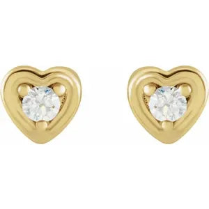 14k Gold .03cttw Natural Diamond Youth Heart Earrings In Multiple Colors