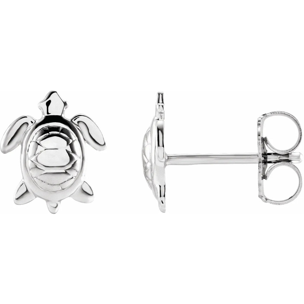 Sterling Silver 8.8x7.4mm Turtle Earrings