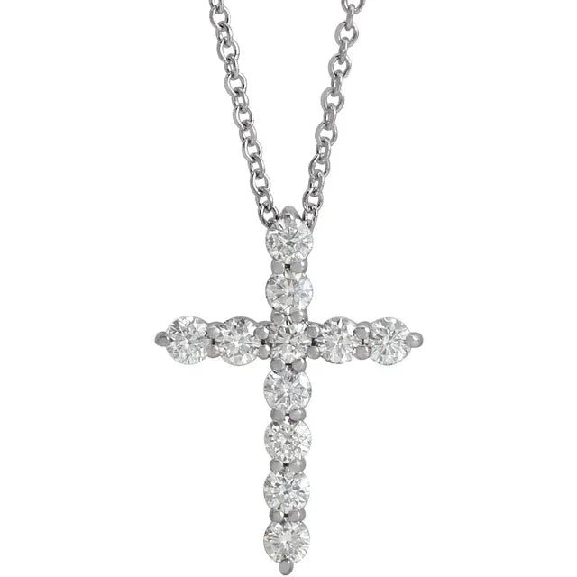 Sterling Silver 3/8cttw Natural Diamond Cross 16-18