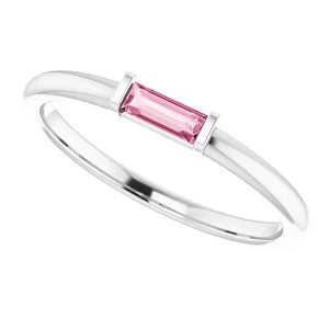 Sterling Silver Pink Tourmaline Stackable Ring - Sizes 6-8