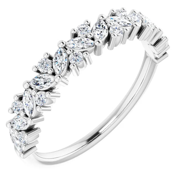 14K White 1/2cttw Natural Diamond Tilted Marquise Anniversary Band - Sizes 6-8