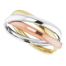 Load image into Gallery viewer, 14K Gold Tri-Color Three Band Rolling Ring - Sizes 5-8
