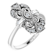 Load image into Gallery viewer, Sterling Silver 1/5cttw Natural Diamond Vintage-Inspired Ring - Size 6-8
