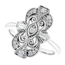 Load image into Gallery viewer, Sterling Silver 1/5cttw Natural Diamond Vintage-Inspired Ring - Size 6-8
