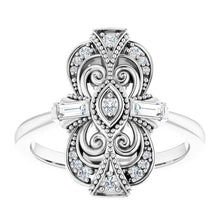 Load image into Gallery viewer, Sterling Silver 1/5cttw Natural Diamond Vintage-Inspired Ring - Size 6-8
