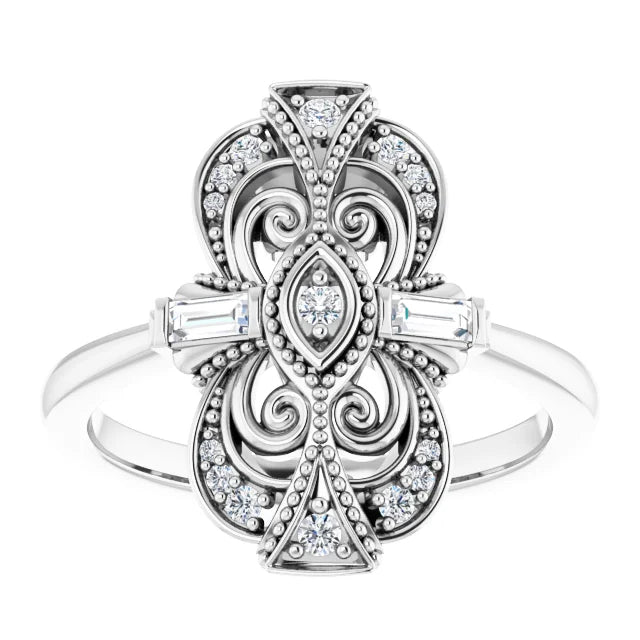 Sterling Silver 1/5cttw Natural Diamond Vintage-Inspired Ring - Size 6-8