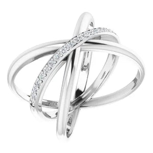 14K White Gold 1/6cttw Diamond Criss-Cross Ring - Sizes 6-8