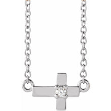 Load image into Gallery viewer, 14k Gold .015cttw Natural Diamond Sideways Cross 16&quot; Necklace In Multiple Colors
