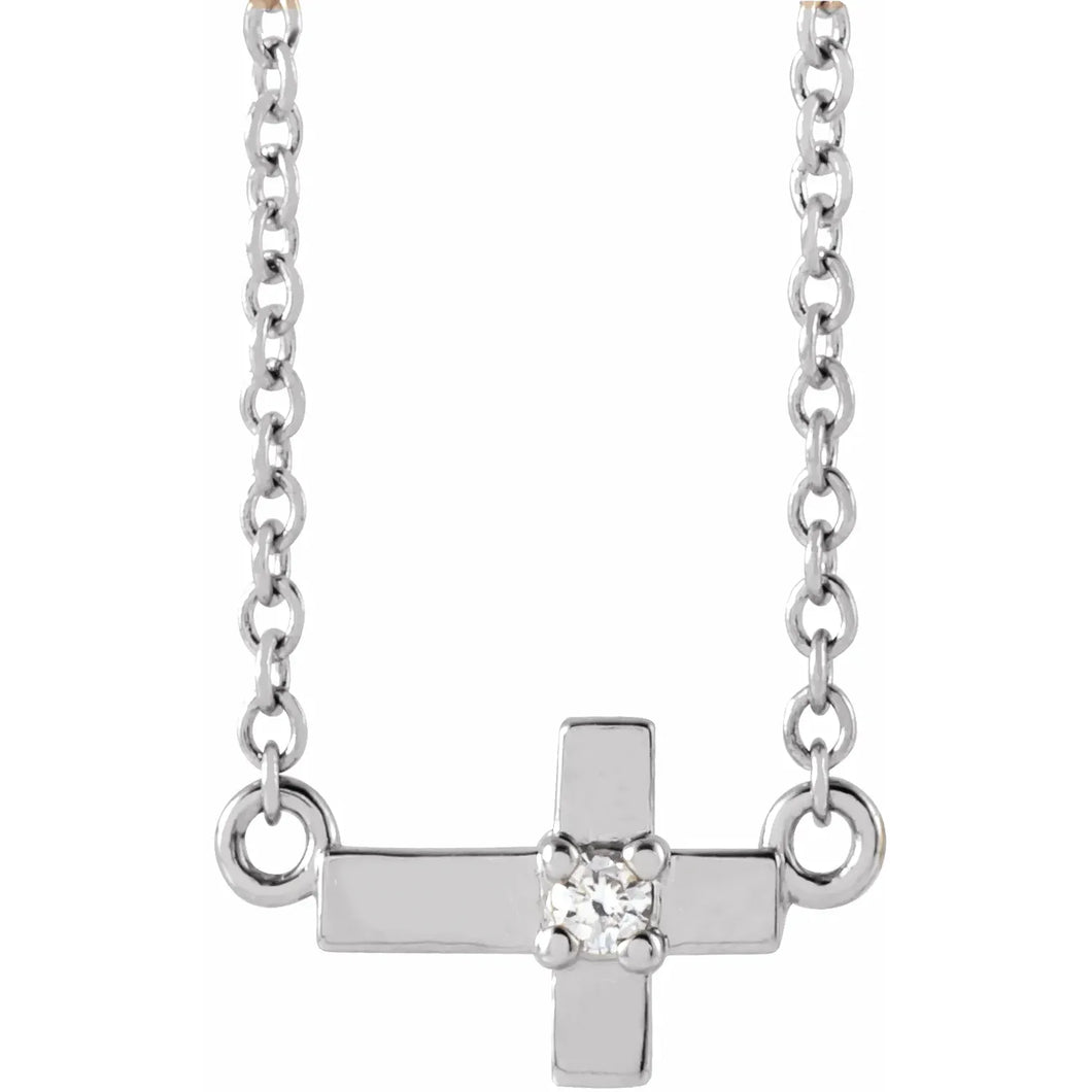 14k Gold .015cttw Natural Diamond Sideways Cross 16