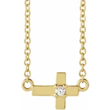 Load image into Gallery viewer, 14k Gold .015cttw Natural Diamond Sideways Cross 16&quot; Necklace In Multiple Colors
