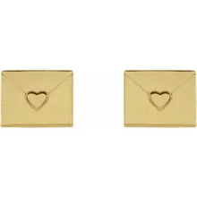 Load image into Gallery viewer, 14k Gold Heart Envelope Earrings In Multiple Colors
