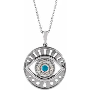 Natural Turquoise & 1/6cttw Natural Diamond Evil Eye 16-18