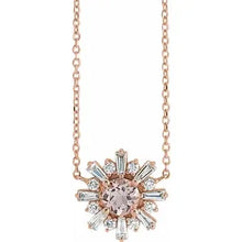 Load image into Gallery viewer, 14k Gold Natural Pink Morganite &amp; 3/8cttw Natural Diamond Starburst 18&quot; Necklace In Multiple Colors
