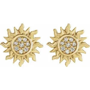 14k Yellow Gold .02cttw Natural Diamond Sun Earrings