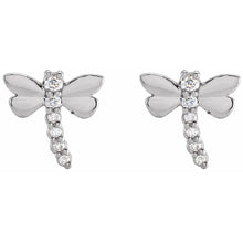 Load image into Gallery viewer, 14k Gold .08cttw Natural Diamond Dragonfly Earrings In Multiple Colors
