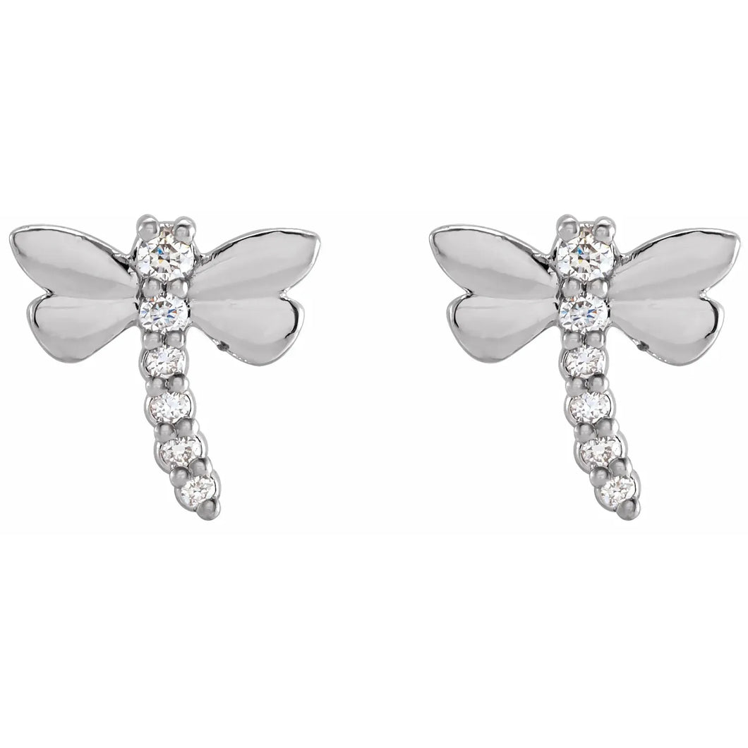 14k Gold .08cttw Natural Diamond Dragonfly Earrings In Multiple Colors