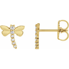 Load image into Gallery viewer, 14k Gold .08cttw Natural Diamond Dragonfly Earrings In Multiple Colors
