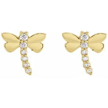 Load image into Gallery viewer, 14k Gold .08cttw Natural Diamond Dragonfly Earrings In Multiple Colors
