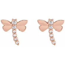 Load image into Gallery viewer, 14k Gold .08cttw Natural Diamond Dragonfly Earrings In Multiple Colors
