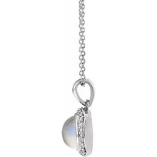 Load image into Gallery viewer, 14K White Natural Rainbow Moonstone &amp; 1/8cttw Natural Diamond Halo-Style 16-18&quot; Necklace

