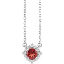 Load image into Gallery viewer, 14K White Gold Natural Mozambique Garnet &amp; .04cttw Natural Diamond Halo-Style 18&quot; Necklace
