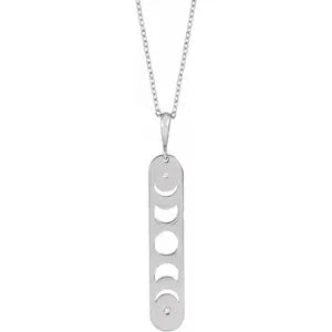 Sterling Silver .01cttw Natural Diamond Moon Phase Bar 16-18