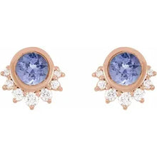 Load image into Gallery viewer, 14k Gold Natural Tanzanite &amp; .08cttw Natural Diamond Earrings In Multiple Colors
