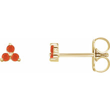 Load image into Gallery viewer, 14K Yellow Gold Natural Mexican Fire Opal Three Stone Earrings
