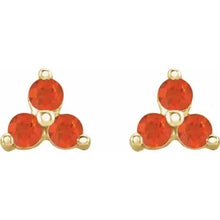 Load image into Gallery viewer, 14K Yellow Gold Natural Mexican Fire Opal Three Stone Earrings
