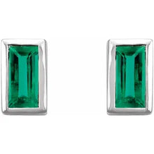 Load image into Gallery viewer, 14K White Gold Emerald Bezel-Set Earrings
