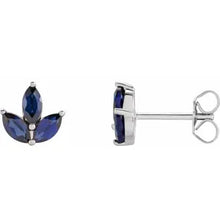 Load image into Gallery viewer, 14k White Gold Natural Blue Sapphire, Ruby OR Emerald Cluster Earrings
