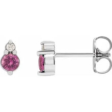 Load image into Gallery viewer, 14K White Gold Natural Pink Sapphire &amp; .03cttw Natural Diamond Earrings
