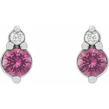 Load image into Gallery viewer, 14K White Gold Natural Pink Sapphire &amp; .03cttw Natural Diamond Earrings
