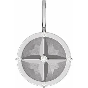 14k Gold .03cttw Natural Diamond Compass Charm/Pendant In Multiple Colors